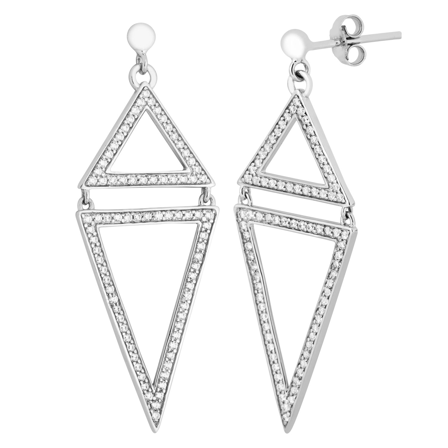 Sterling silver blk/wh cz triangle drop earring