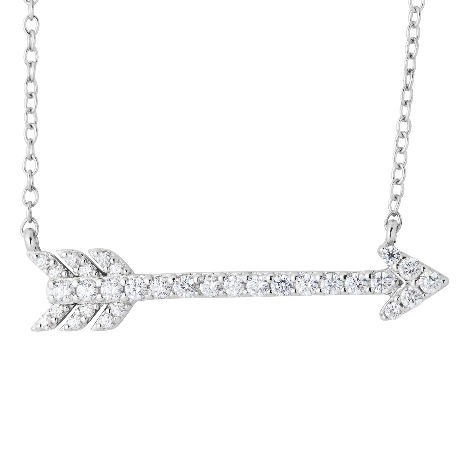  White CZ with Arrow Pendant Necklace, Rhodium Finish Sterling Silver