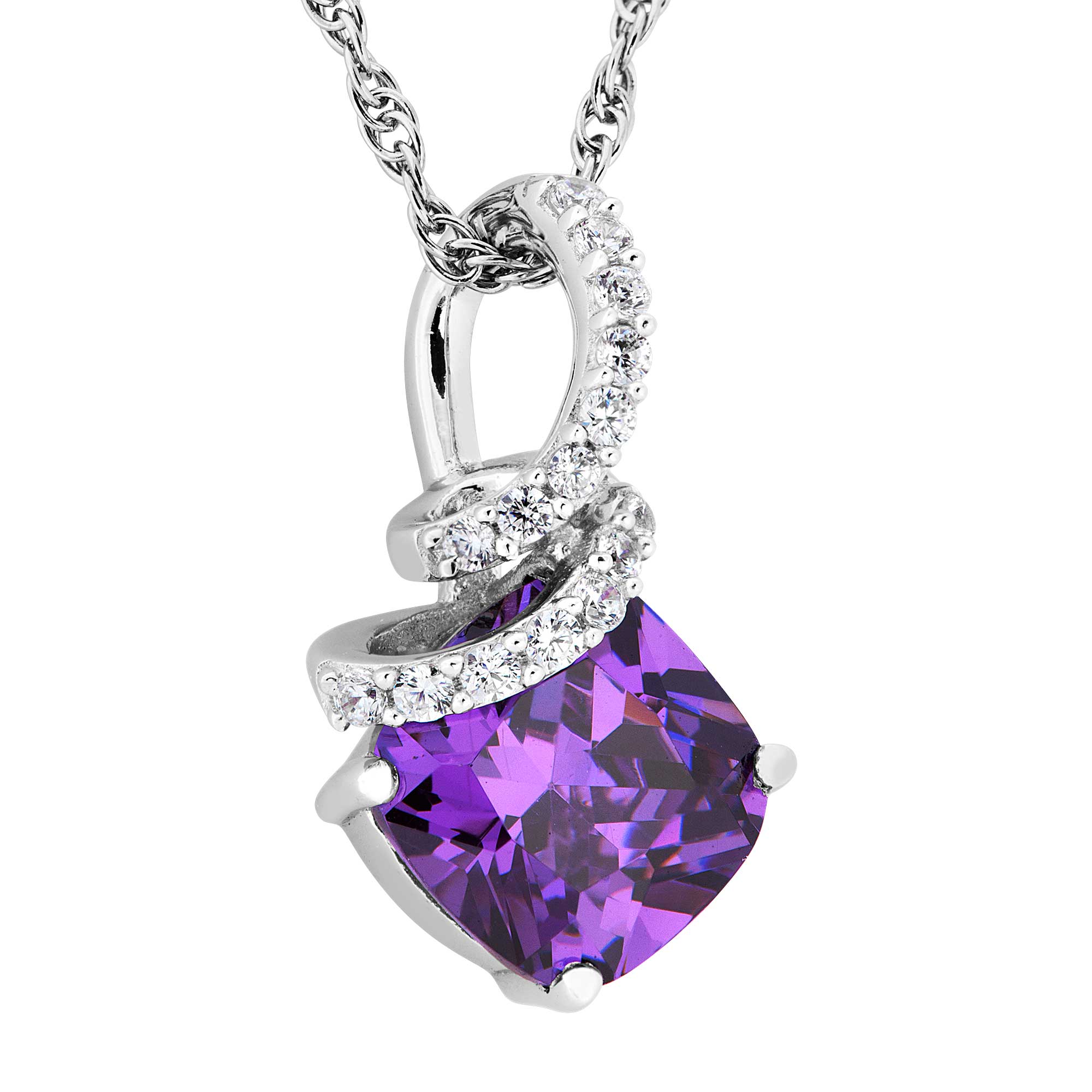 Created Amethyst Stone Pendant Necklace, Sterling Silver