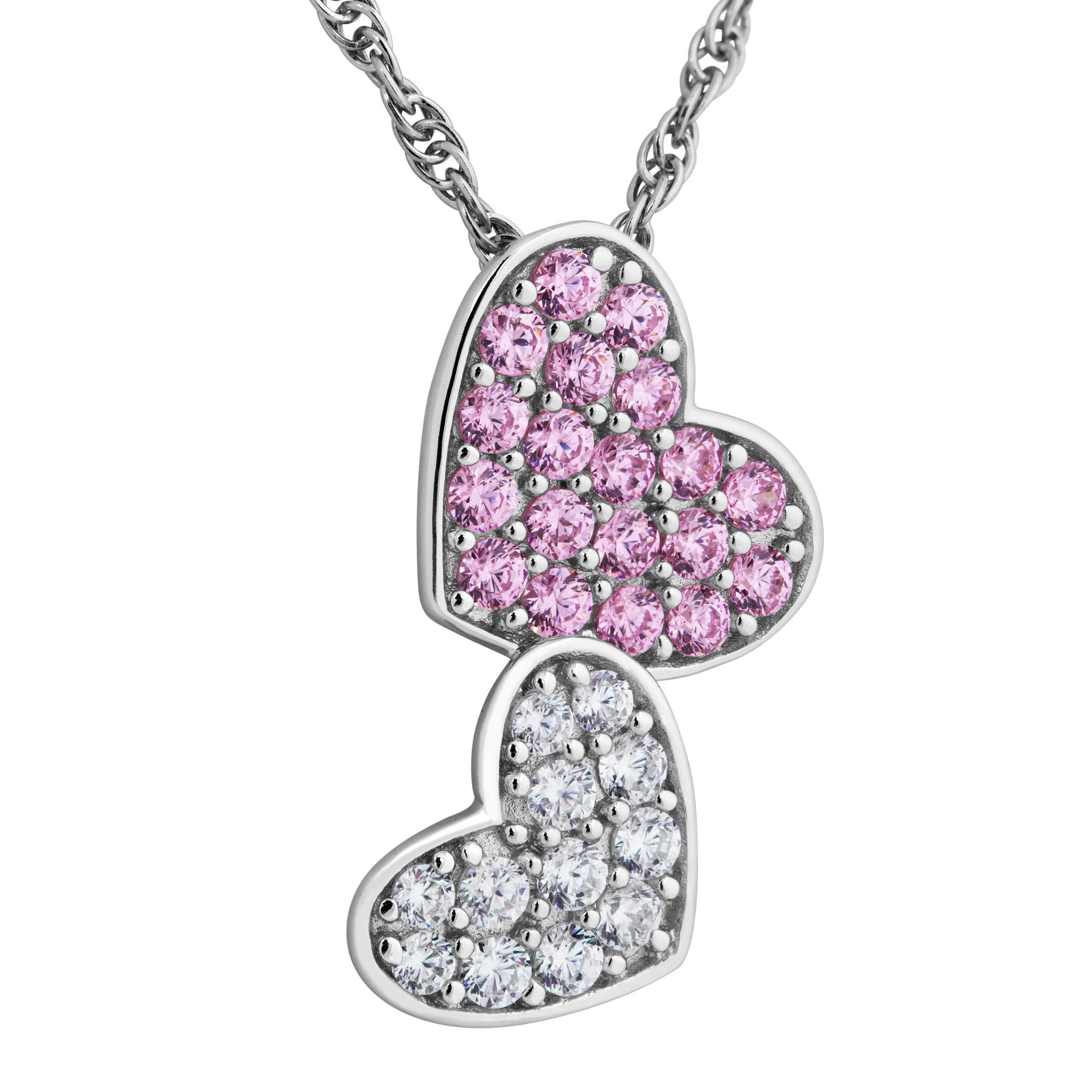 Double Heart Sterling silver cz Pendant Necklace