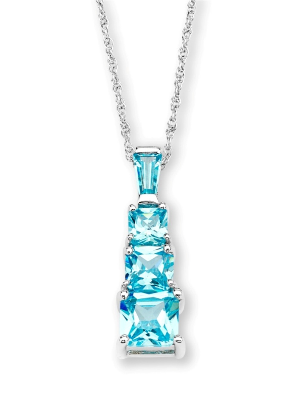 Graduated 3-Square Bluetopaz Cz Pendant Necklace, Sterling Silver 