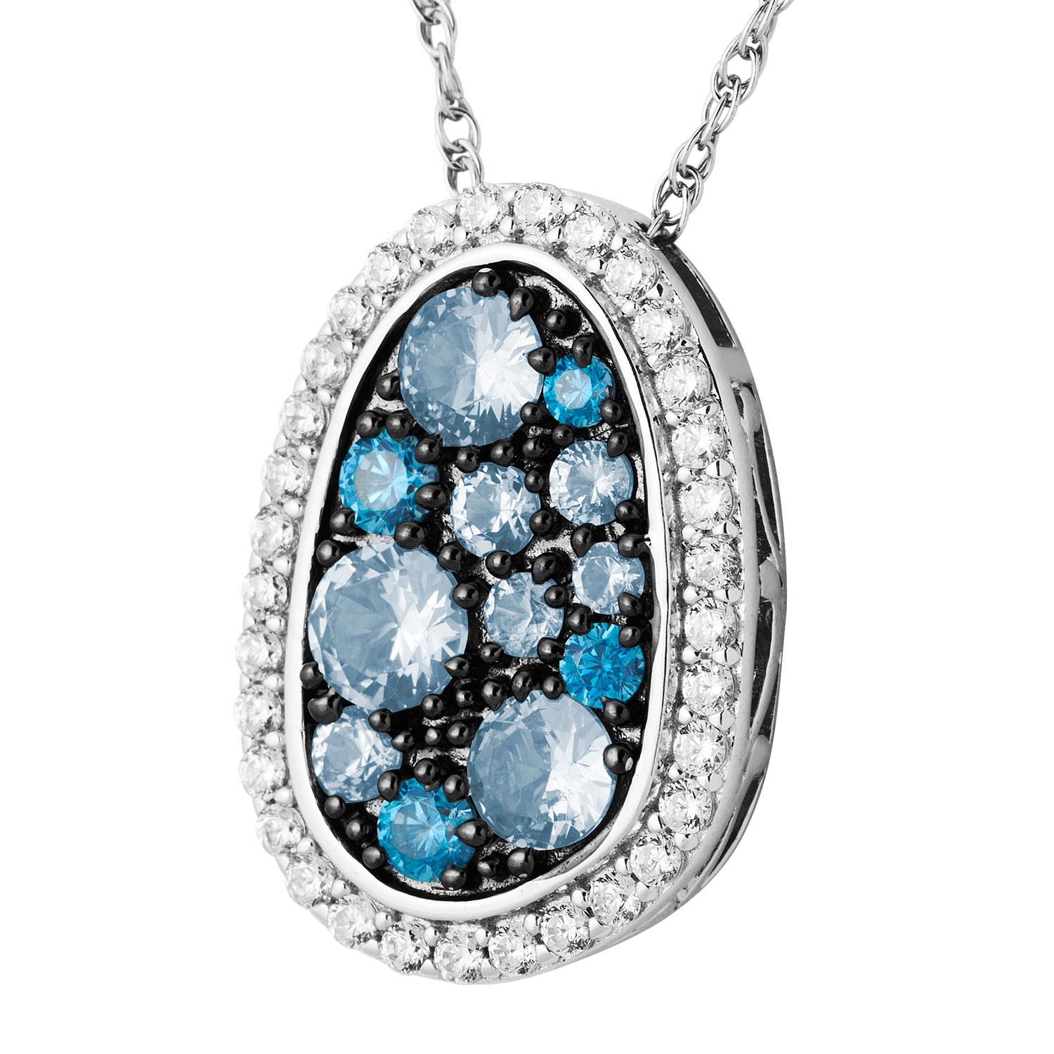 Blue and White CZ's Blue Spinel Pendant, Sterling Silver, Black Hills Gold Motif