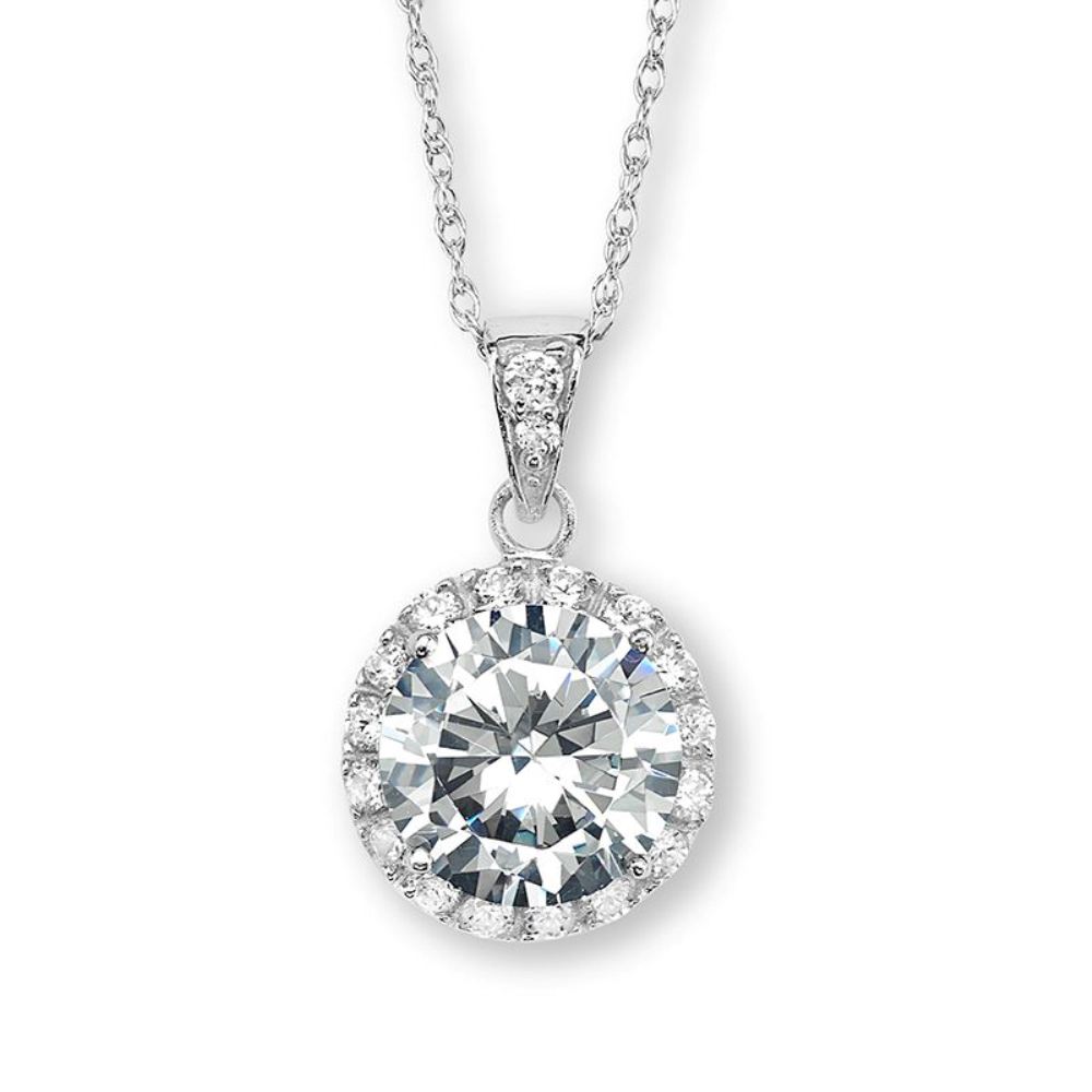 CZ with Clear Cubic Zirconia Halo Pendant, Sterling silver 