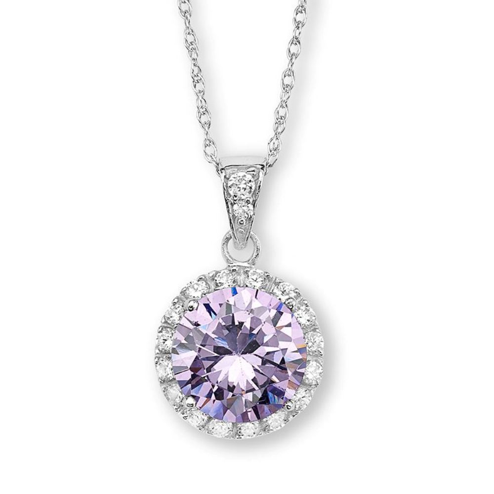 Tanzanite CZ with Clear Cubic Zirconia Halo Pendant, Sterling silver 