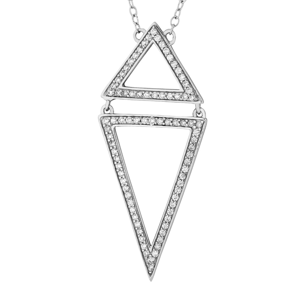 Cubic Zirconia Sharp Angles Trillion Pendant Necklace, Rhodium Plated Sterling Silver