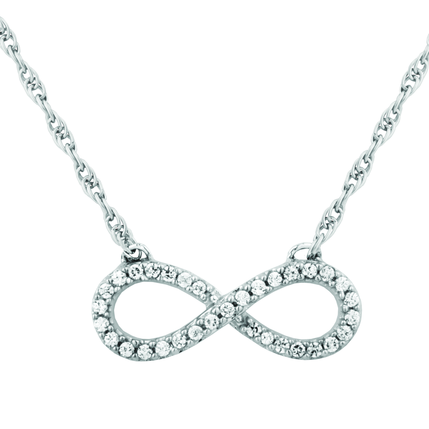  White CZ with Infinity Pendant Necklace, Rhodium Finish Sterling Silver