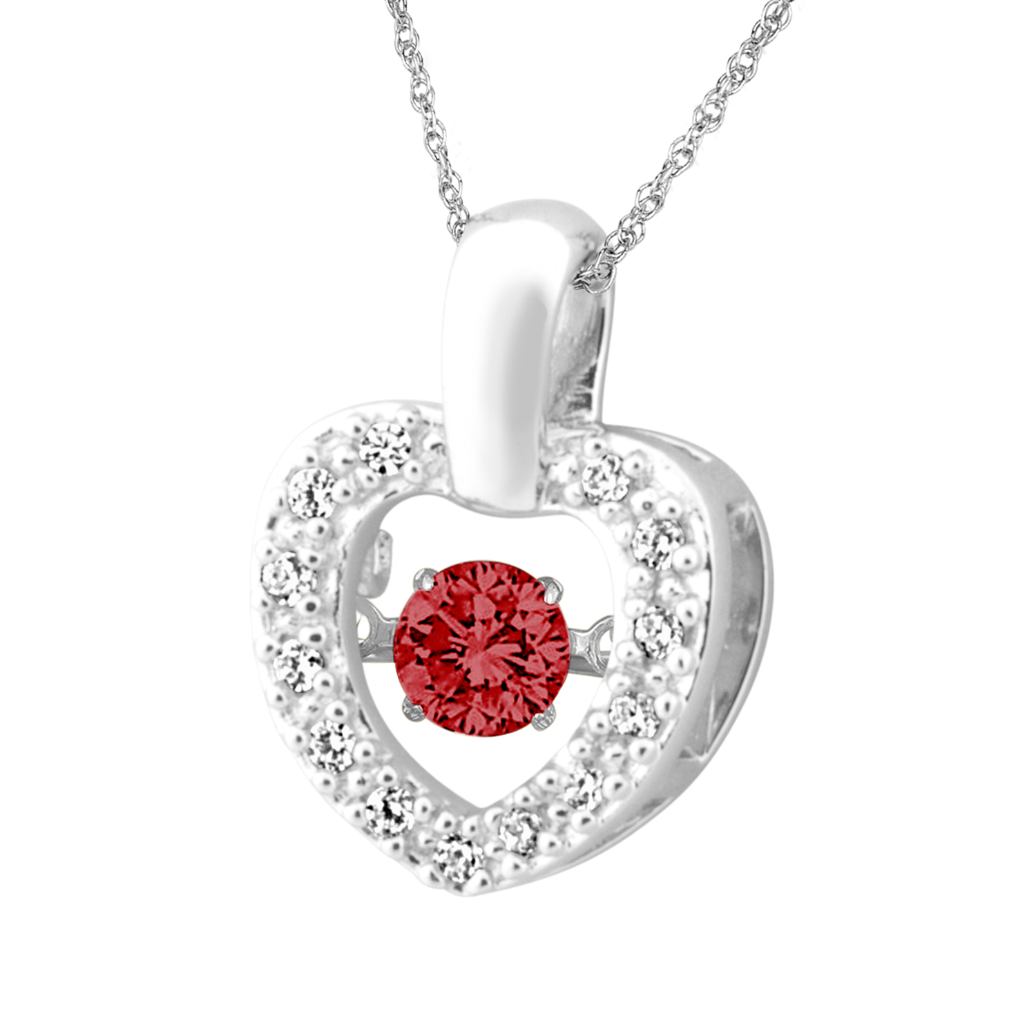 HEART with .5CT RUBY CZ Sterling Silver Pendant & Necklace