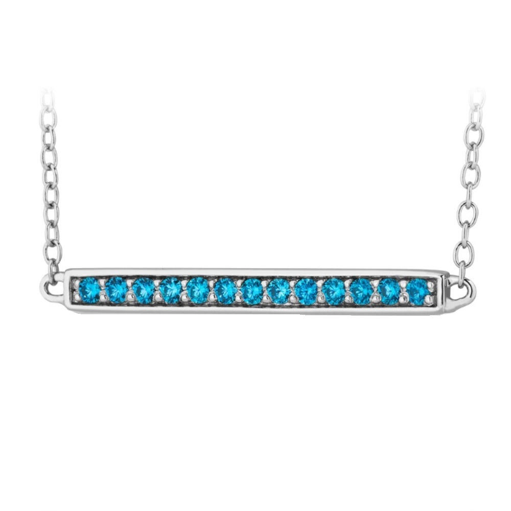 Blue CZ Bar Necklace, Sterling silver 