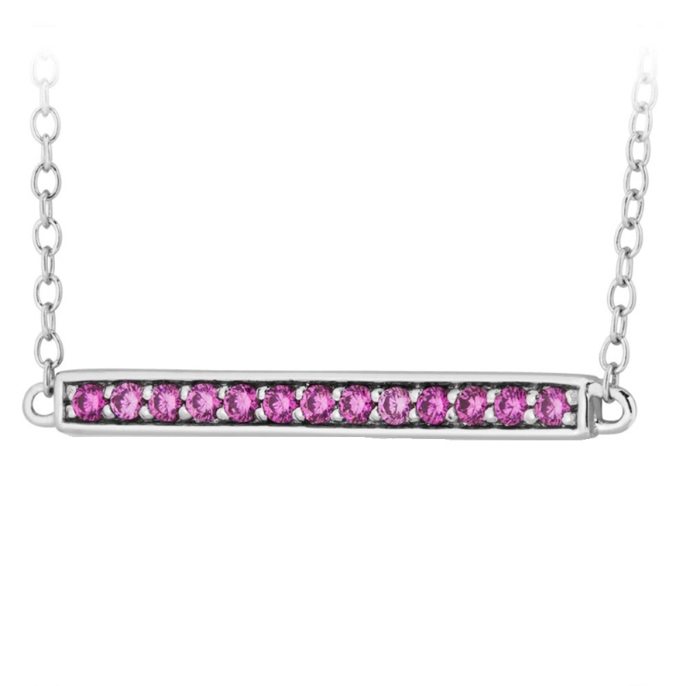 Pink CZ Bar Necklace, Sterling silver 