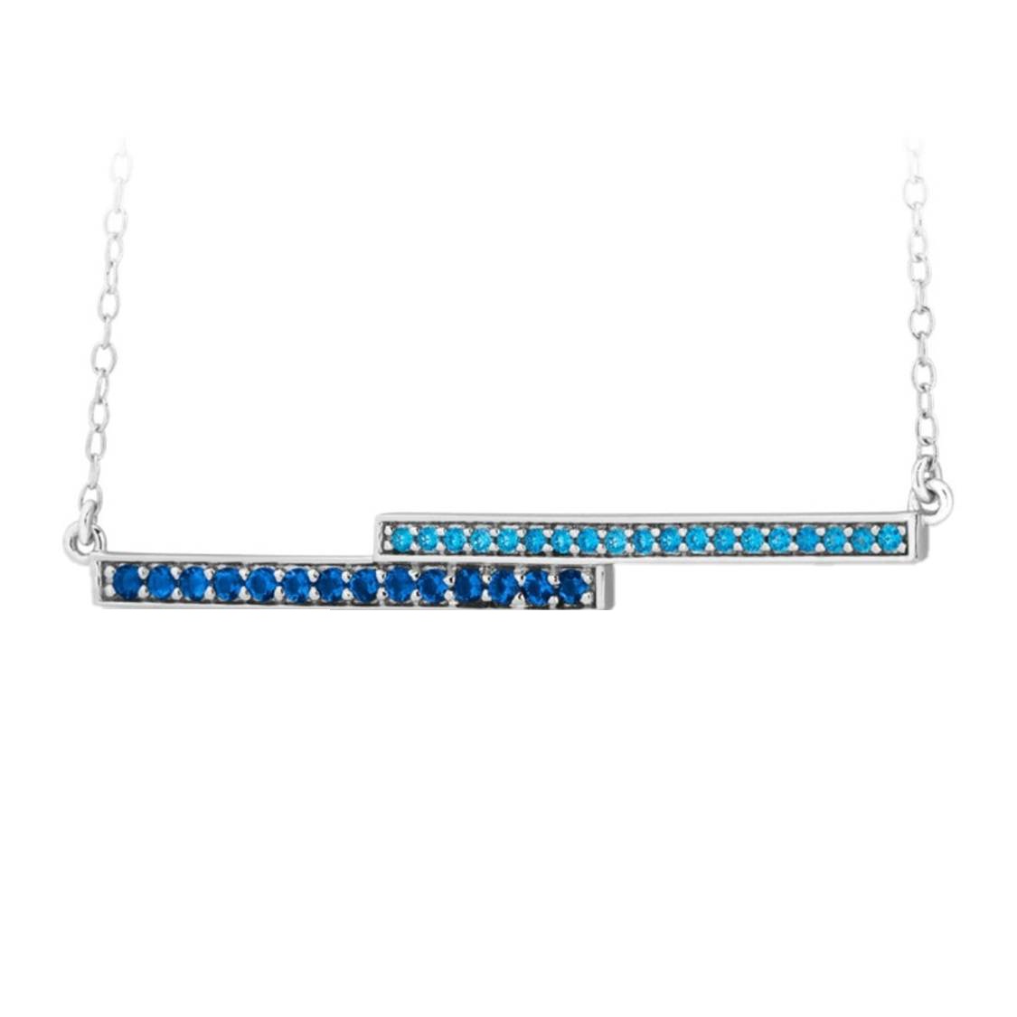 Dark and Light Blue CZ Bypass Pendant Necklace, Rhodium Plated Sterling Silver