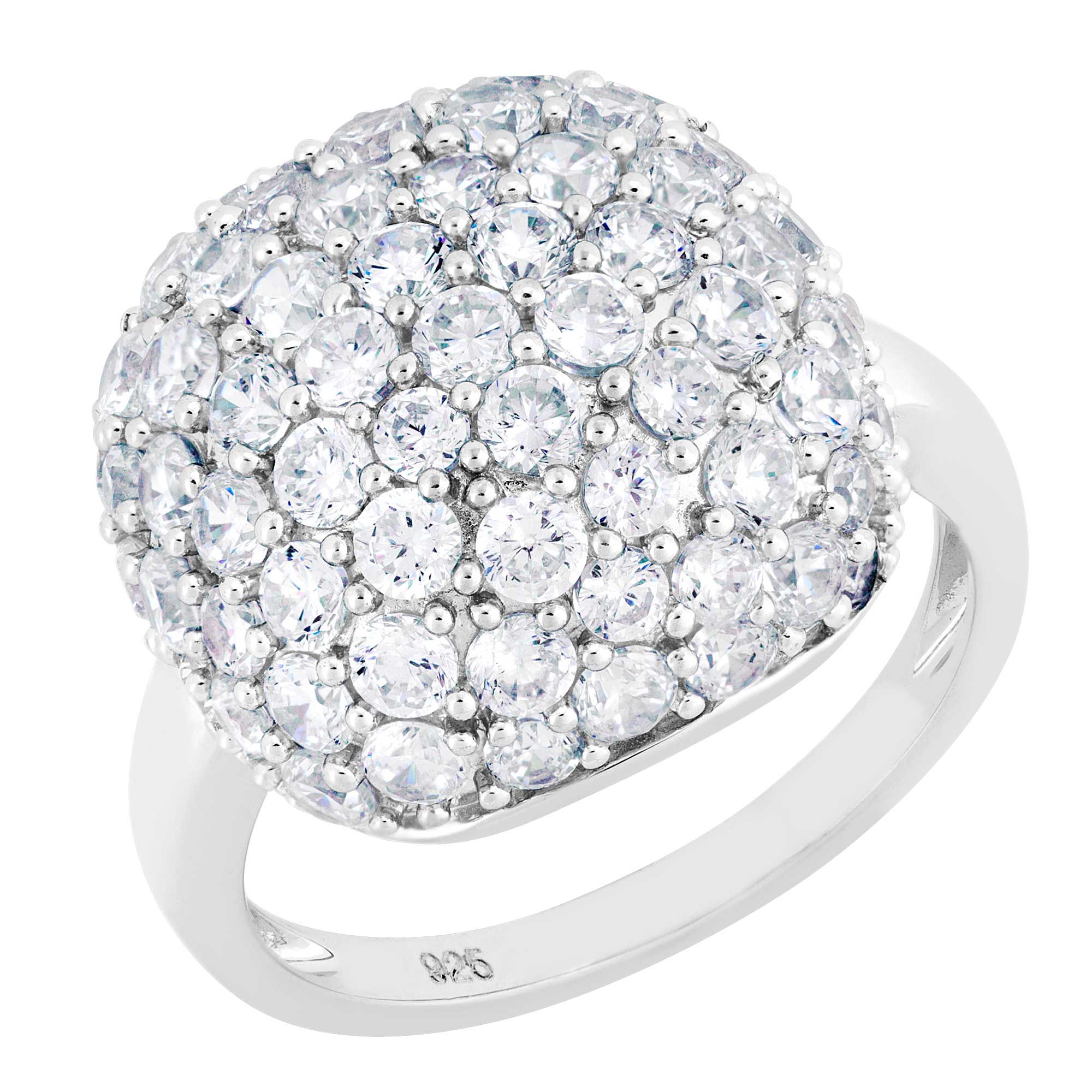 Dome Round Cubic Zirconia Ring, Rhodium Plated Sterling Silver