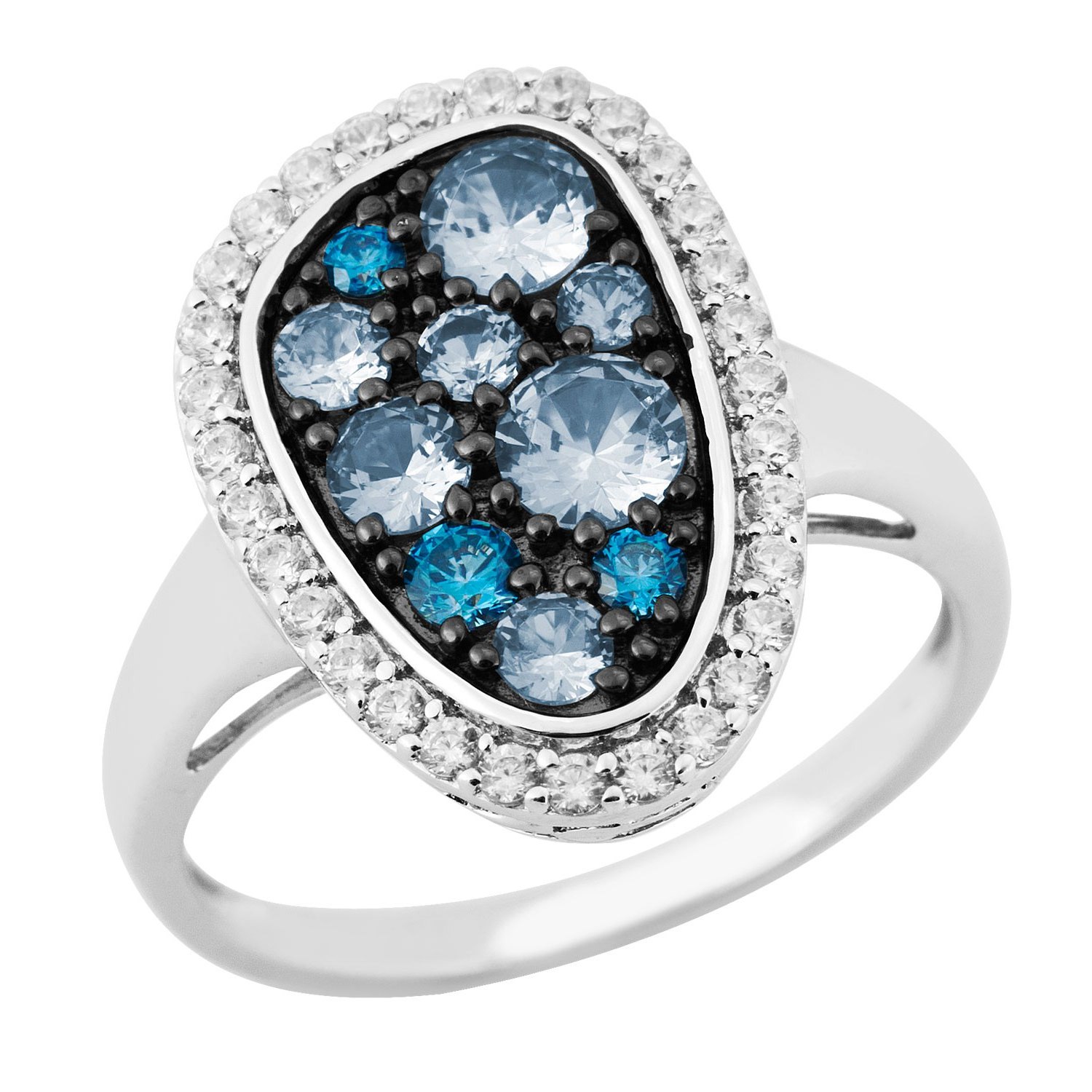 Blue and White CZ's Blue Spinel Ring, Sterling Silver