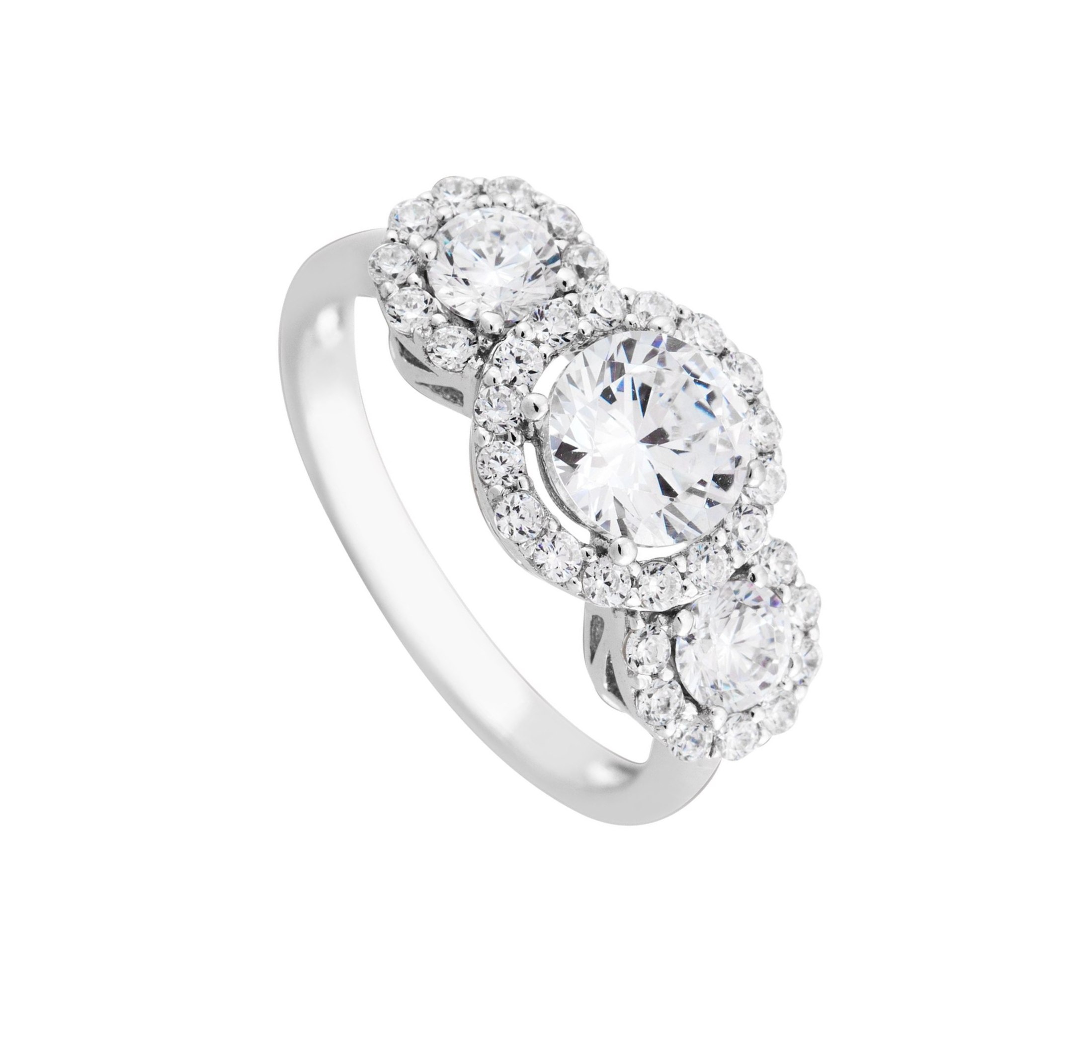 Cubic Zirconia Solitare Stones with CZ Surrouning Ring, Sterling silver