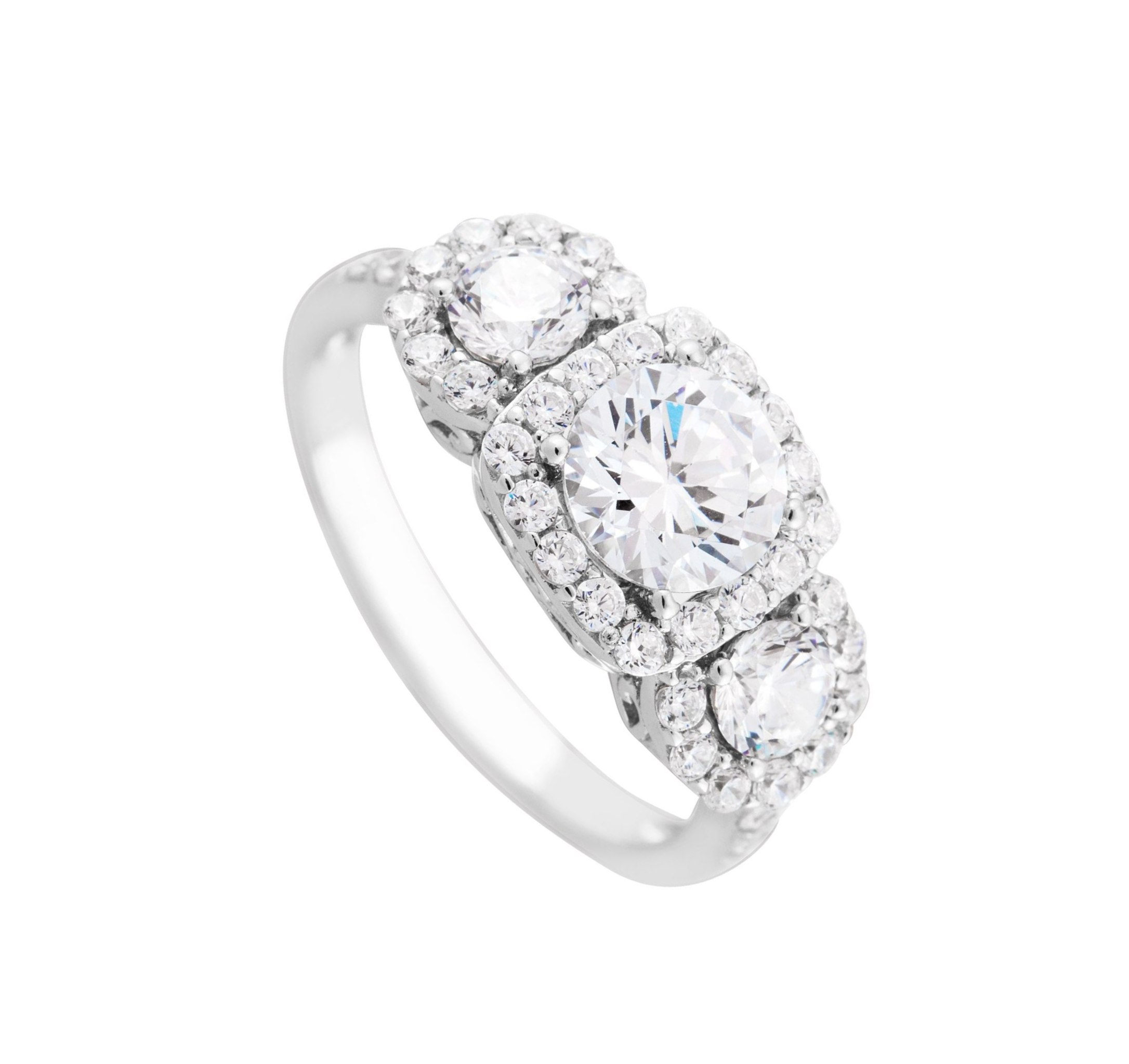 Cubic Zirconia Solitare Stones with CZ Surrouning Ring, Sterling silver