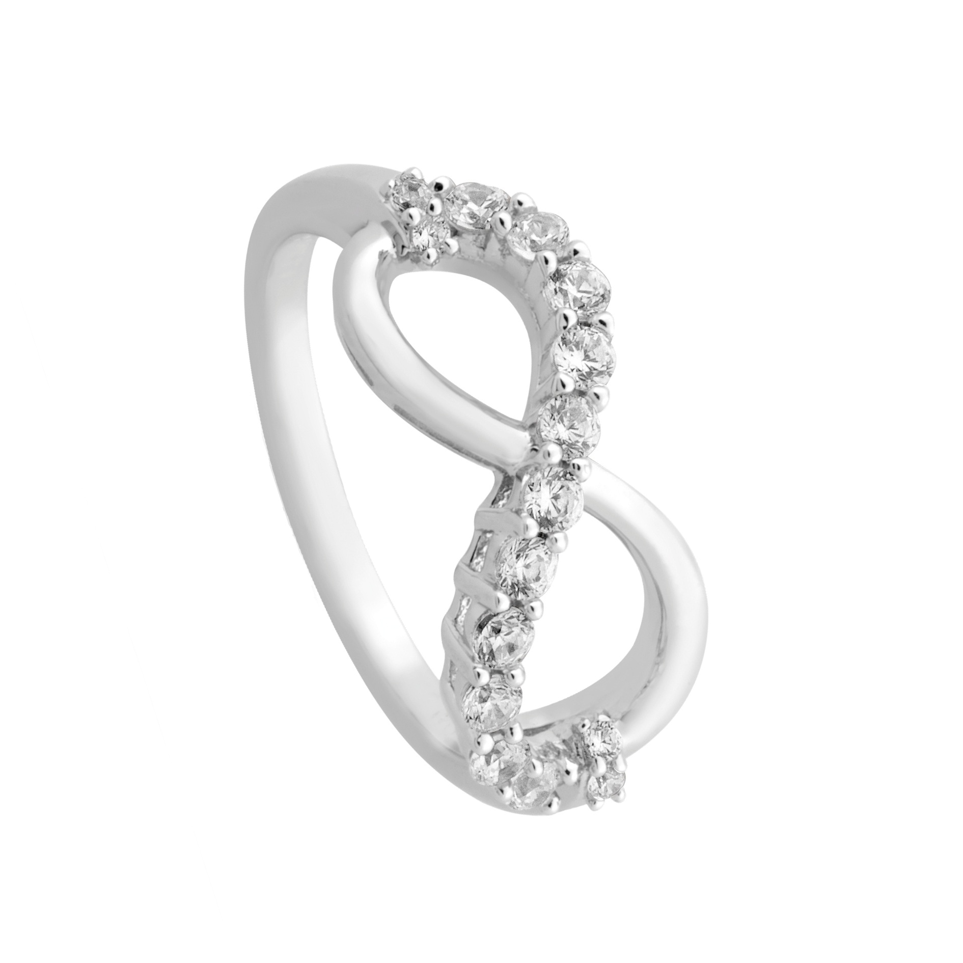 White CZ with Infinity Ring, Rhodium Finish Sterling Silver