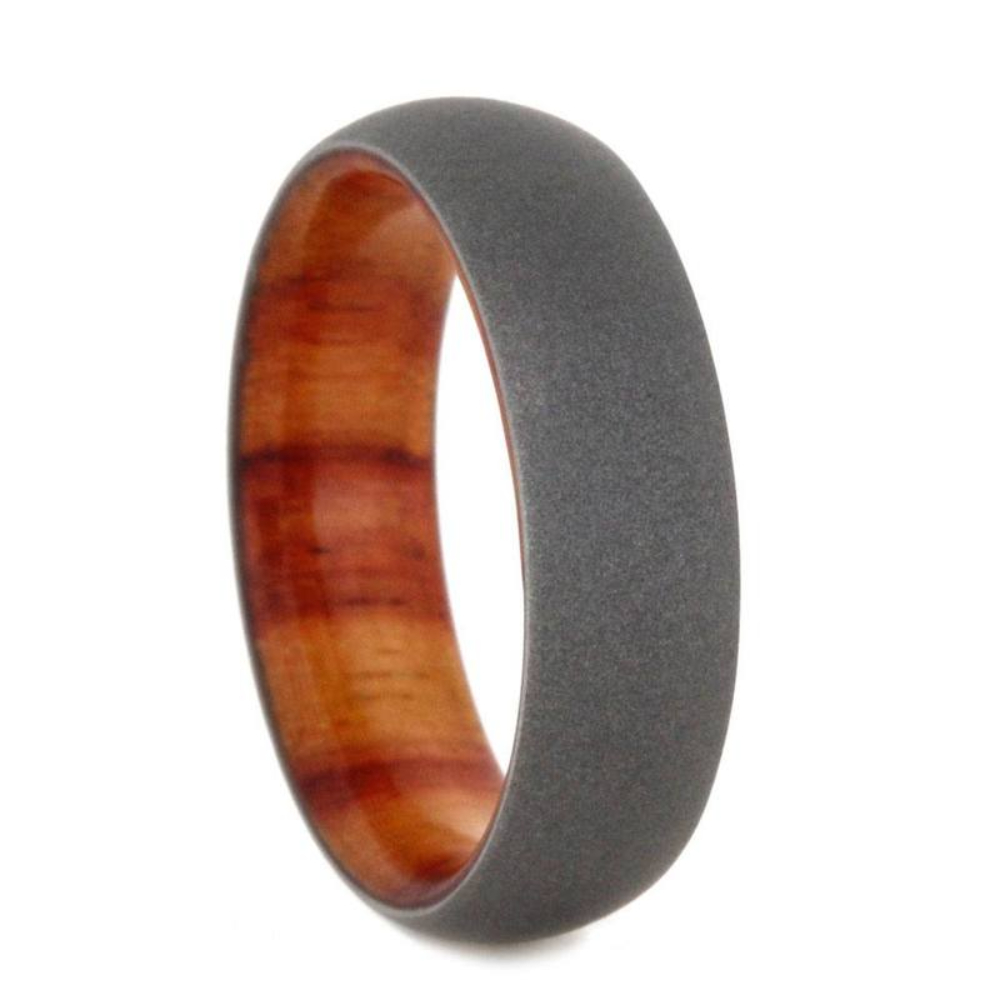 Sandblasted Titanium  6mm Comfort-Fit Tulipwood Sleeve Wedding Band