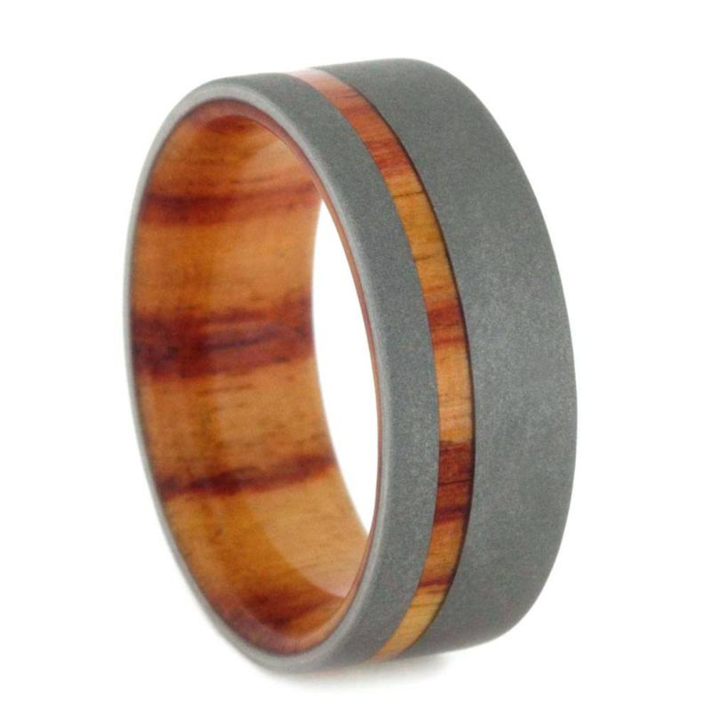 Sandblasted Titanium 8mm Comfort-Fit Tulipwood Sleeve Wedding Band