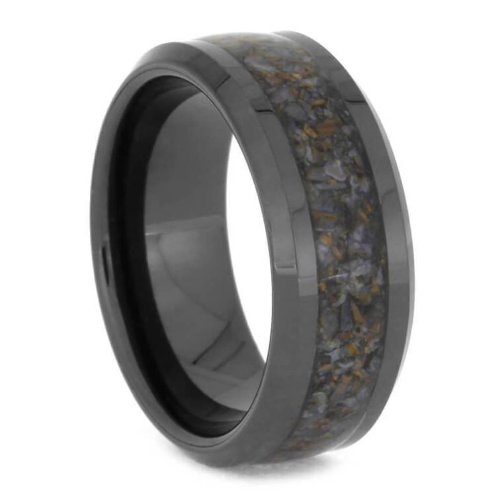 Crushed Dinosaur Bone 8mm Comfort-Fit Black Ceramic Wedding Band