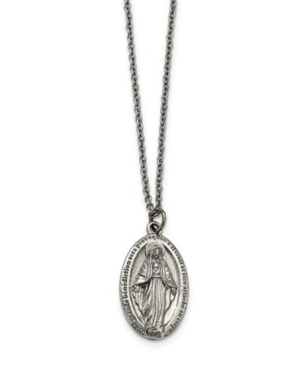 Stainless Steel Miraculous Medal Reverse Necklace, 18