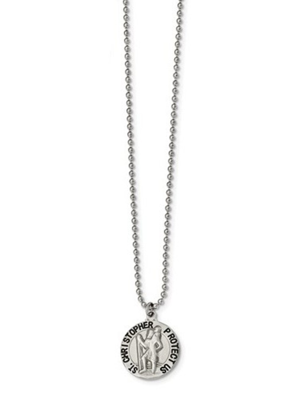 Stainless Steel Brushed And Enameled St. Christopher Medal Necklace, 22