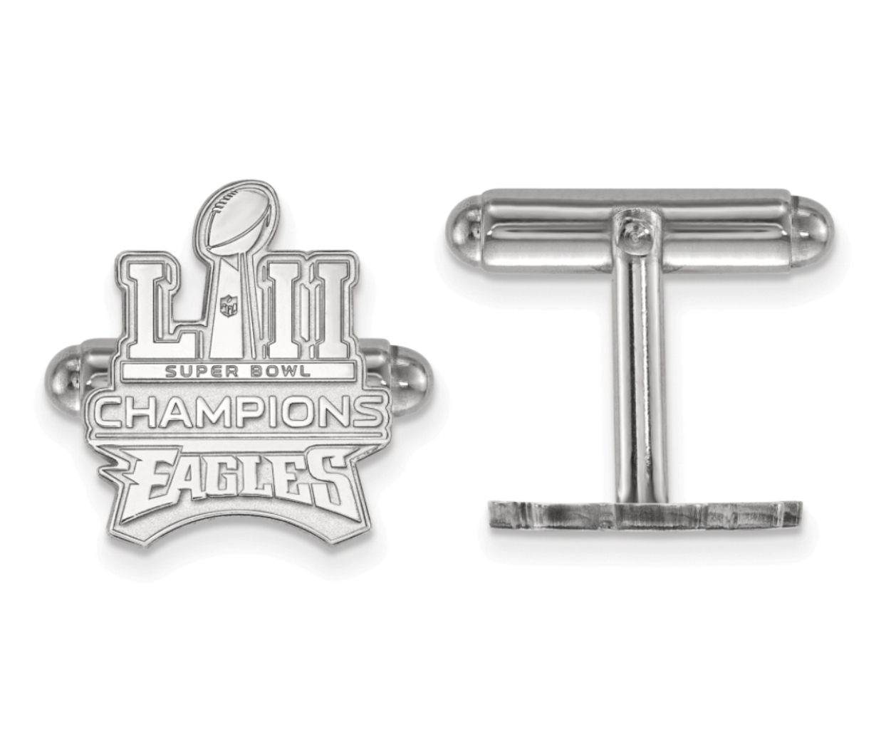 Sterling silver Philadelphia Eagles Super Bowl LII Champions cufflinks.