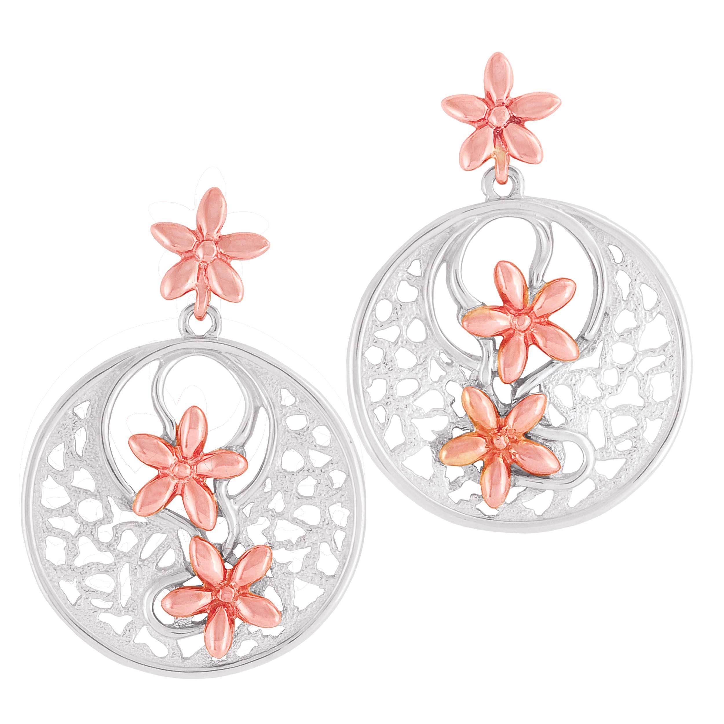 Sterling Silver Circle with Flower Earrings with Black Hills Gold motif. 