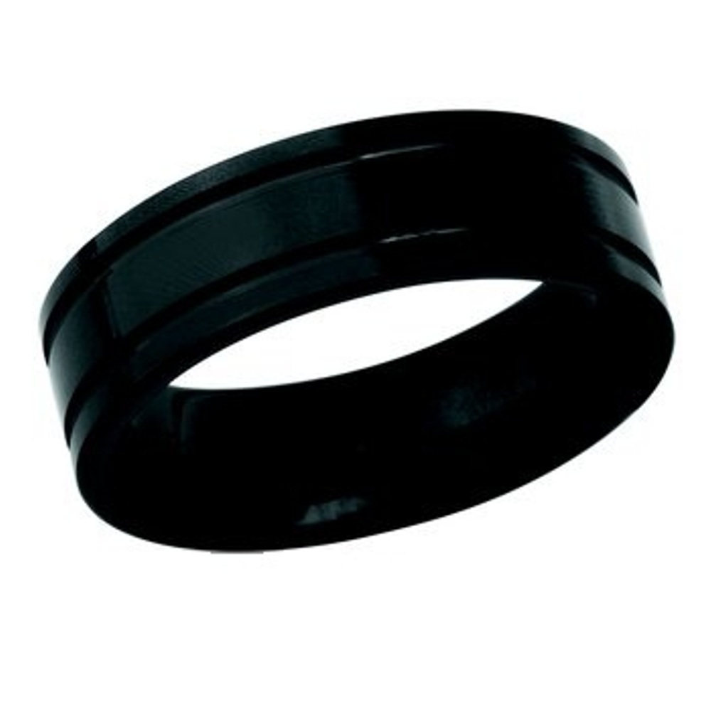 Men's Black Ceramic Wedding Ring, Black Hills Gold Motif