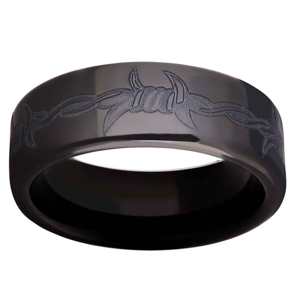 Men's Black Ceramic w/Barbed Wire Design Band