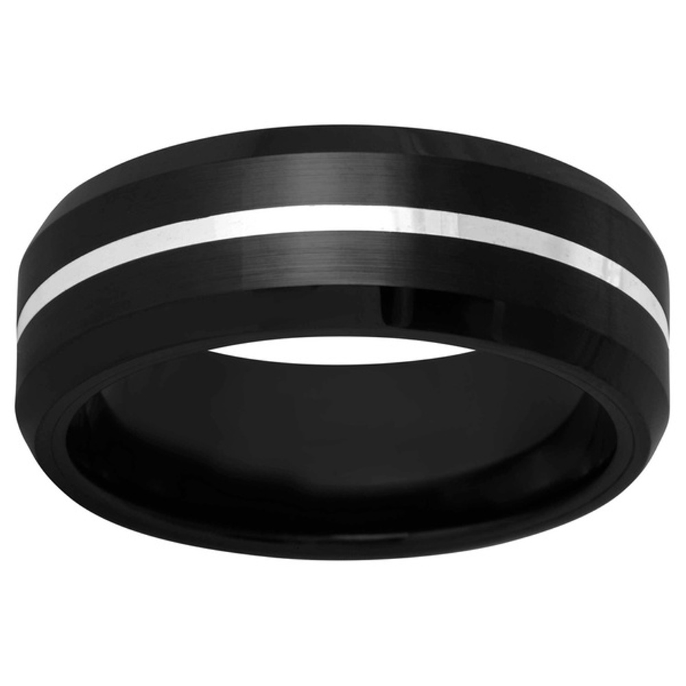 Men's Black Ceramic Silver Inlay Band