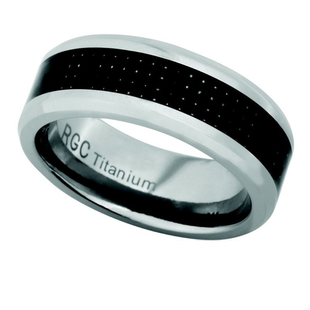 Black and Silver Hues Men's Titanium Wedding Ring, Black Hills Gold Motif