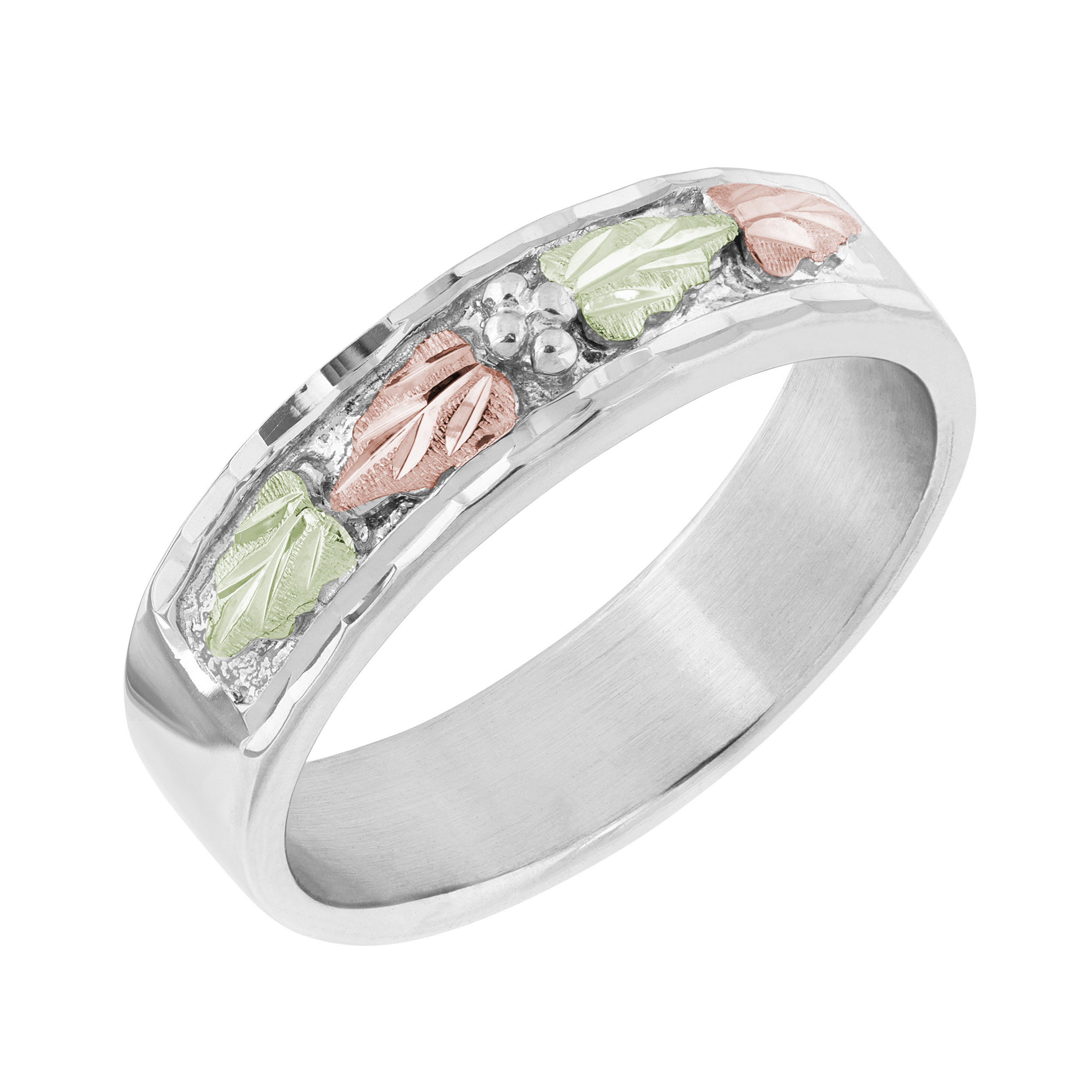 Grape Cluster with Leaves Ring, 10k White Gold, 12k Green and Rose Gold Black Hills Gold Motif