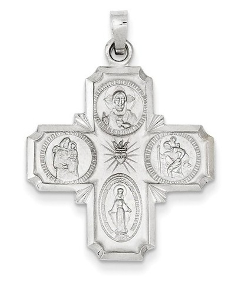 Rhodium-Plated 14k White Gold Four Way Medal Pendant (36X25MM)