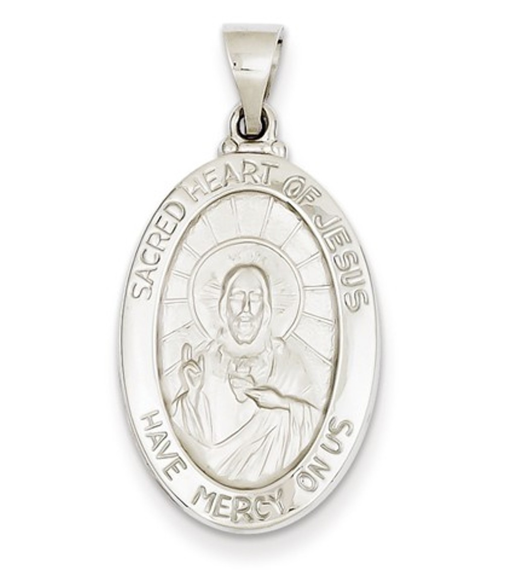 14k White Gold Polished And Satin Sacred Heart Of Jesus Medal Pendant