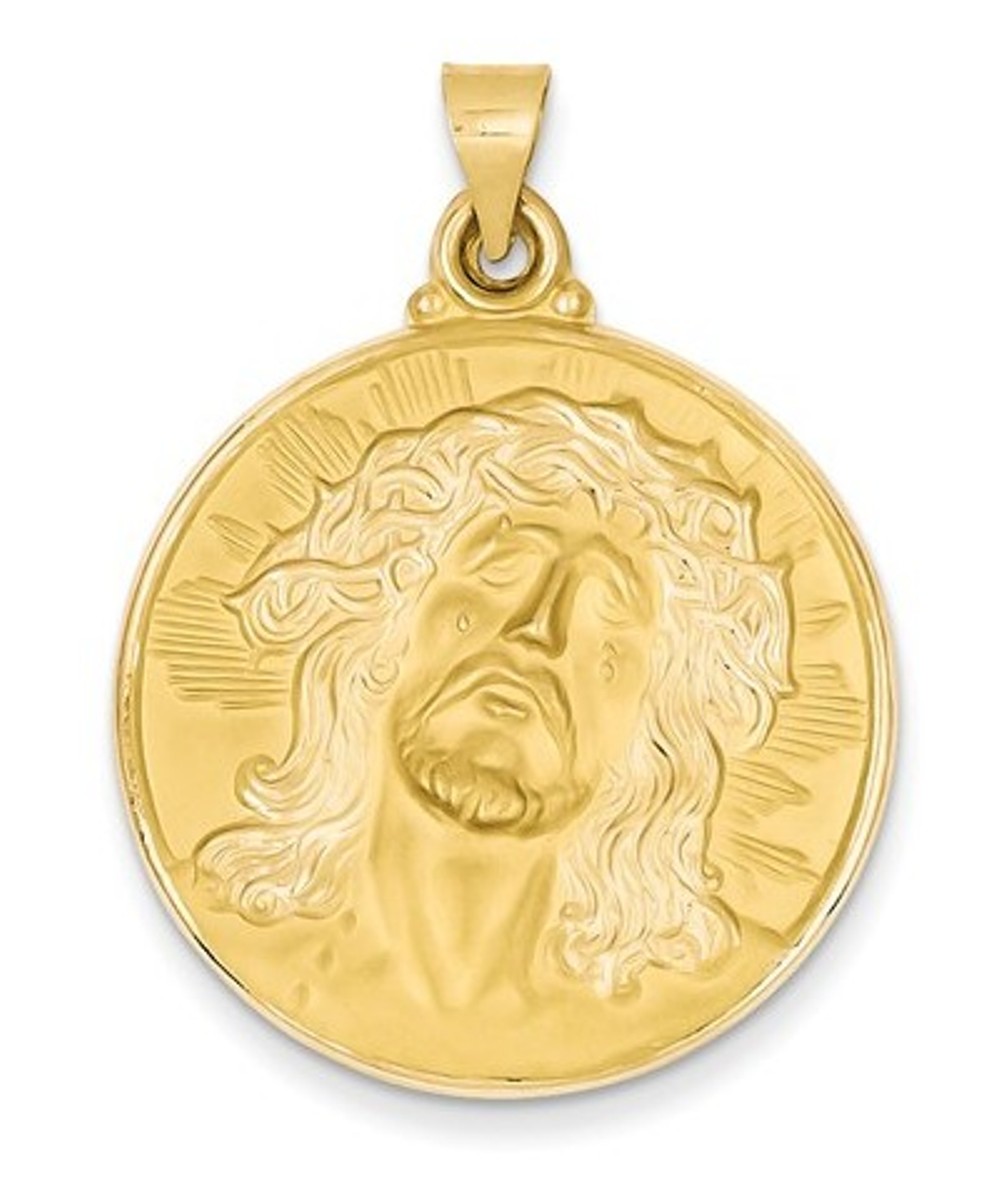  14k Yellow Gold Satin Face Of Jesus Medal Pendant (33X28MM)