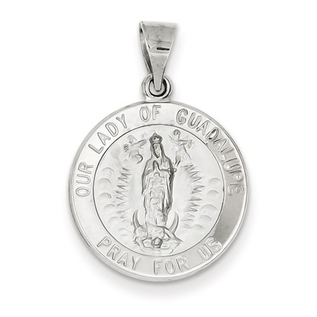 14k White Gold Polished and Satin Our Lady of Guadalupe Medal Pendant