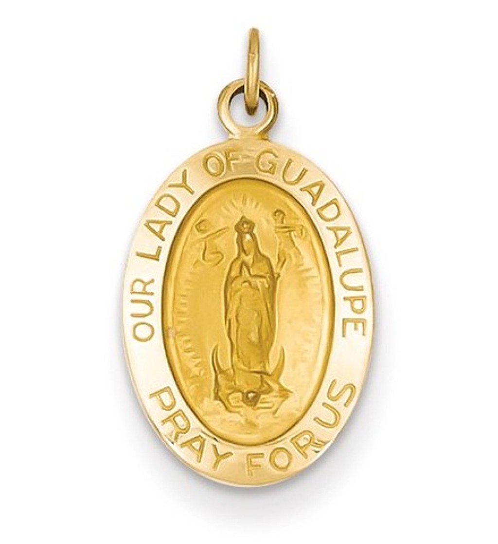 14k Polished and Satin Our Lady of Guadalupe Medal Pendant