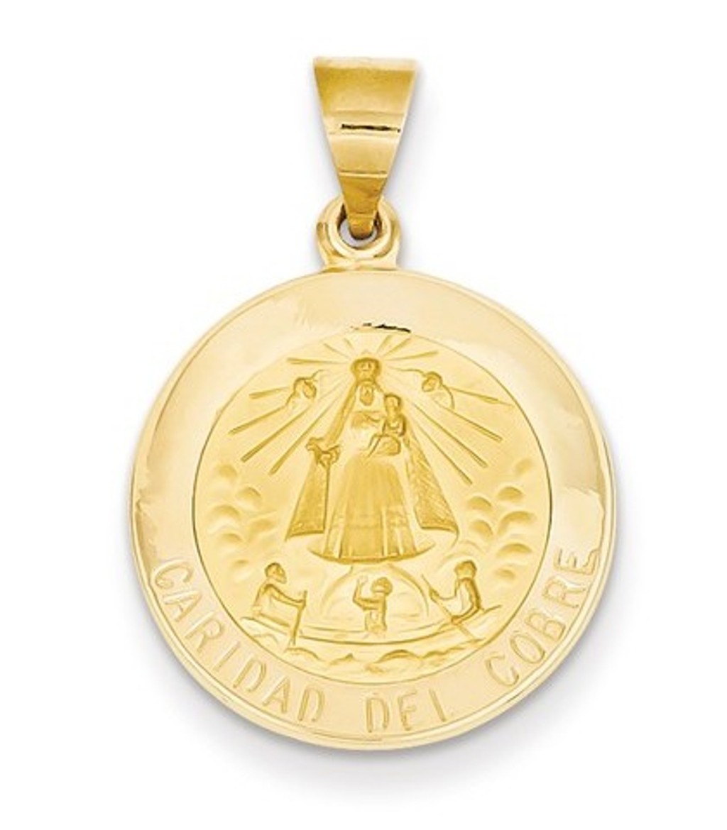 14k Yellow Gold Caridad Del Cobre Medal Pendant (21X17MM )