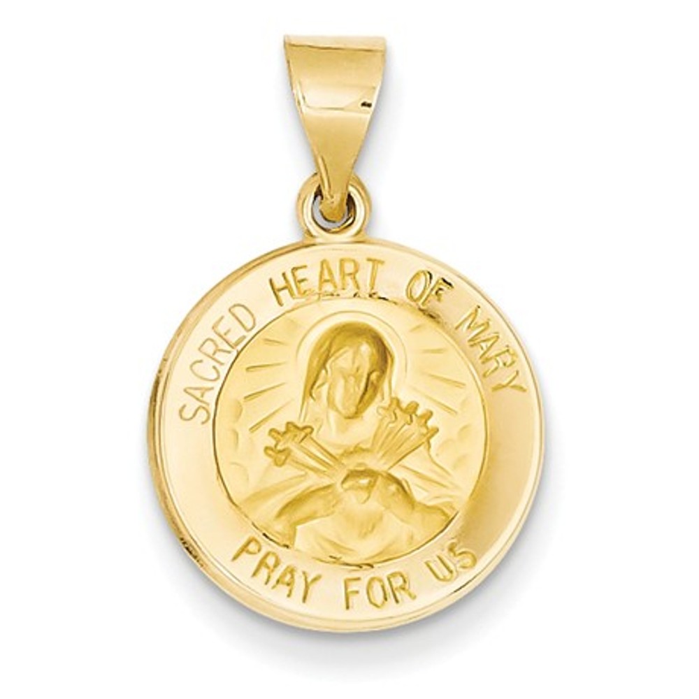 14k Polished And Satin Sacred Heart Of Mary Medal Pendant