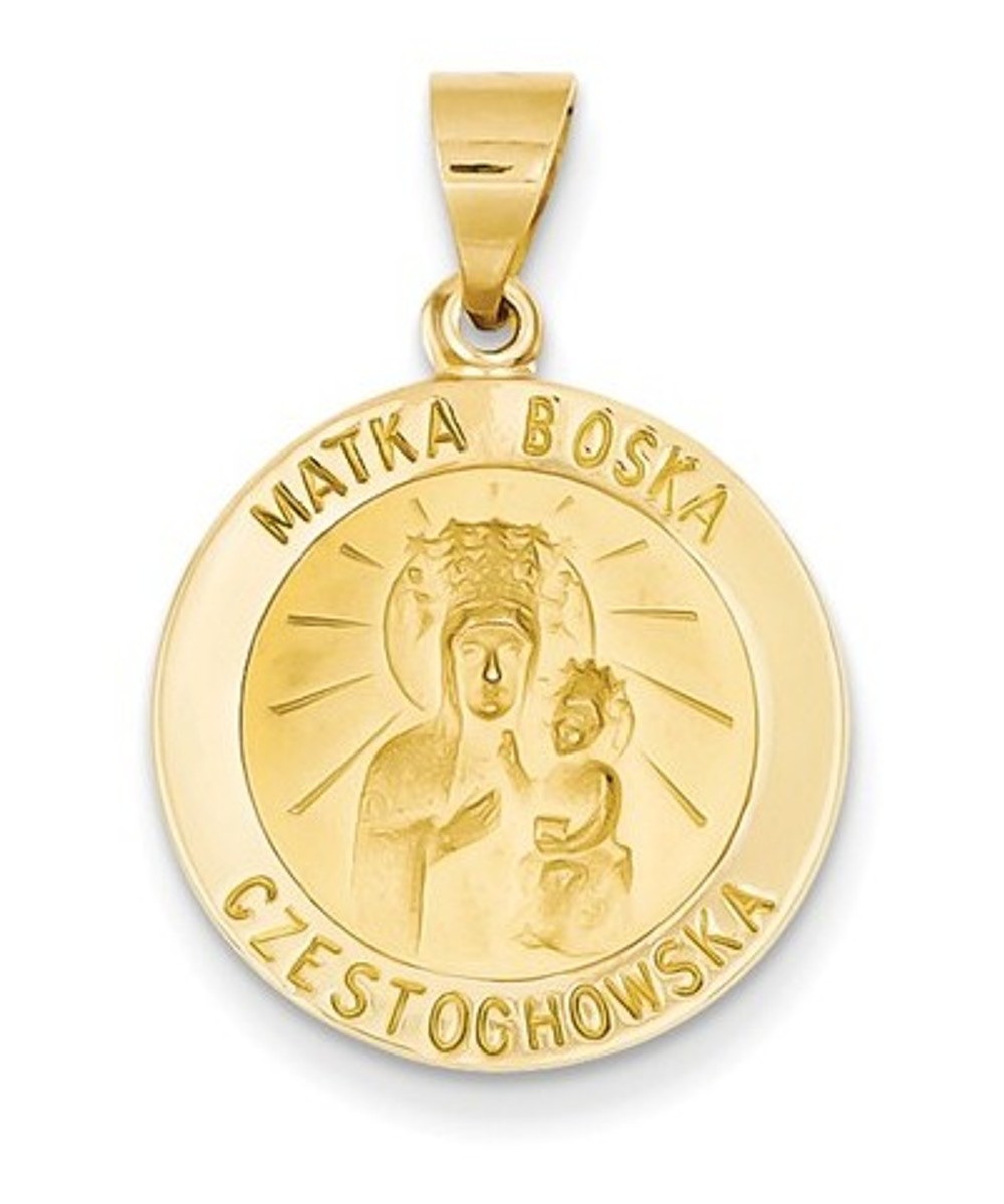 14k Yellow Gold Matka Boska Czestochowska Reversible Medal Pendant (21X19MM)