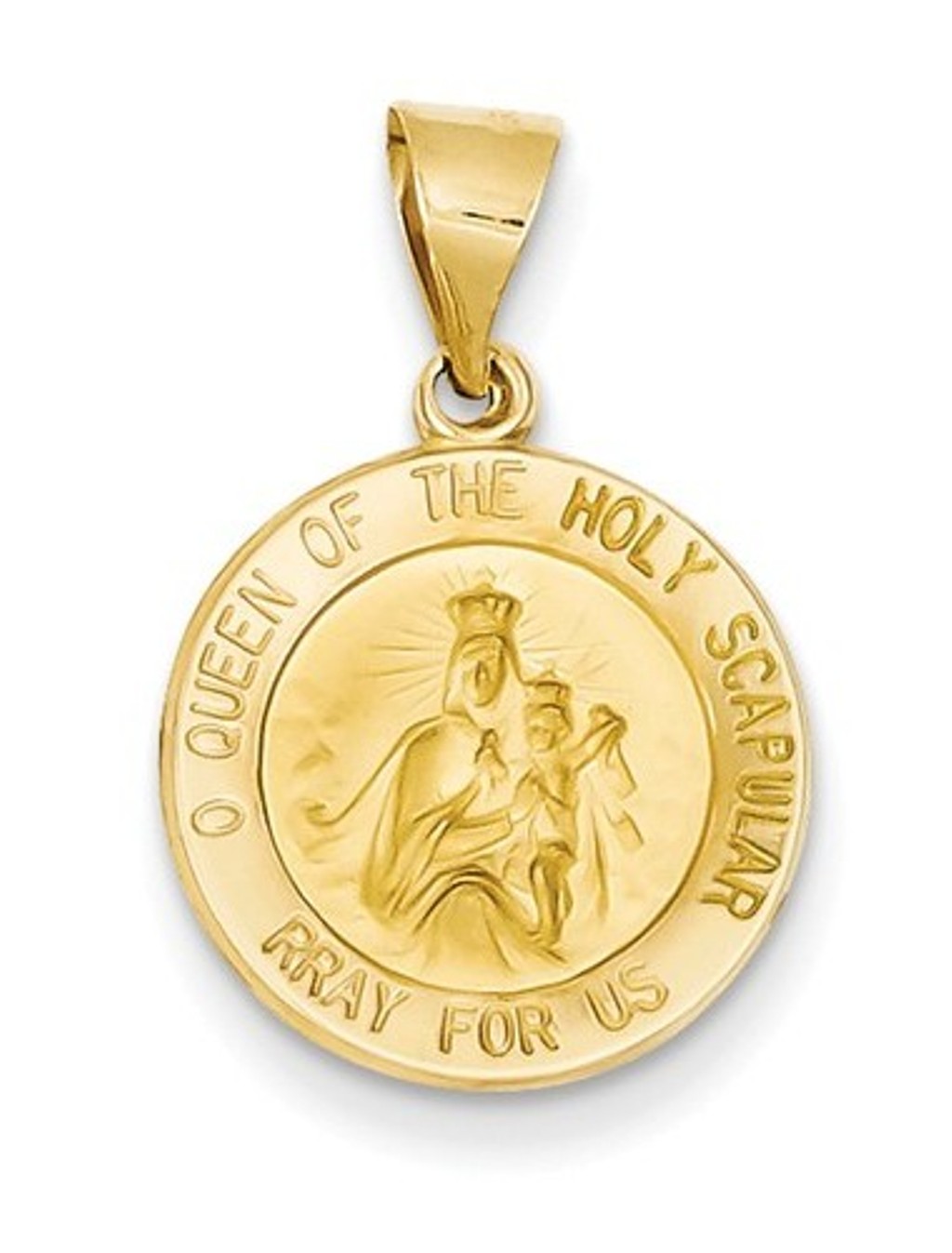 14k Yellow Gold Queen Of The Holy Scapular Reversible Medal Pendant (17X14MM)