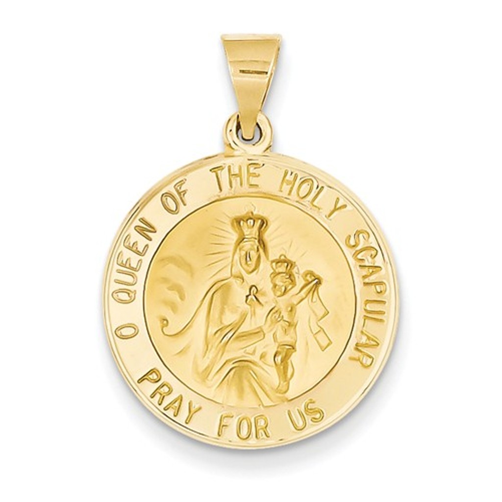 14k Polished And Satin Queen Of The Holy Scapular Reversible Medal Pendant