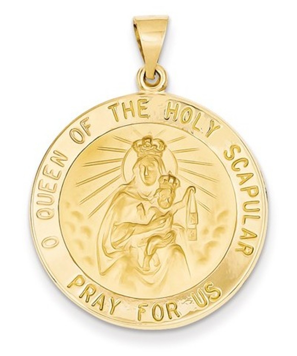 14k Yellow Gold Queen Of The Holy Scapular Reversible Medal Pendant (28X25MM)