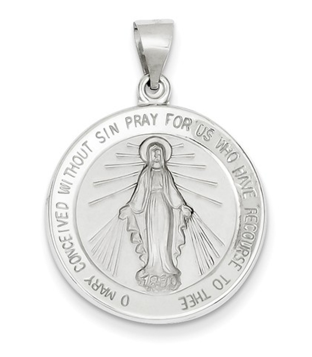 Rhodium-Plated 14k White Gold Miraculous Medal Pendant (25X22MM)