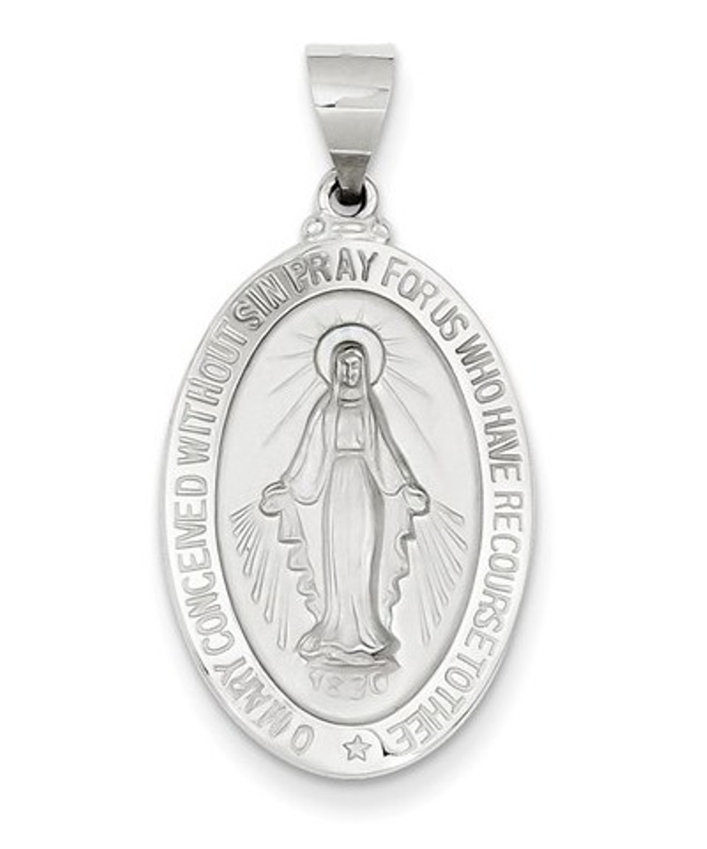 Rhodium-Plated 14k White Gold Miraculous Medal Pendant (25X15MM)