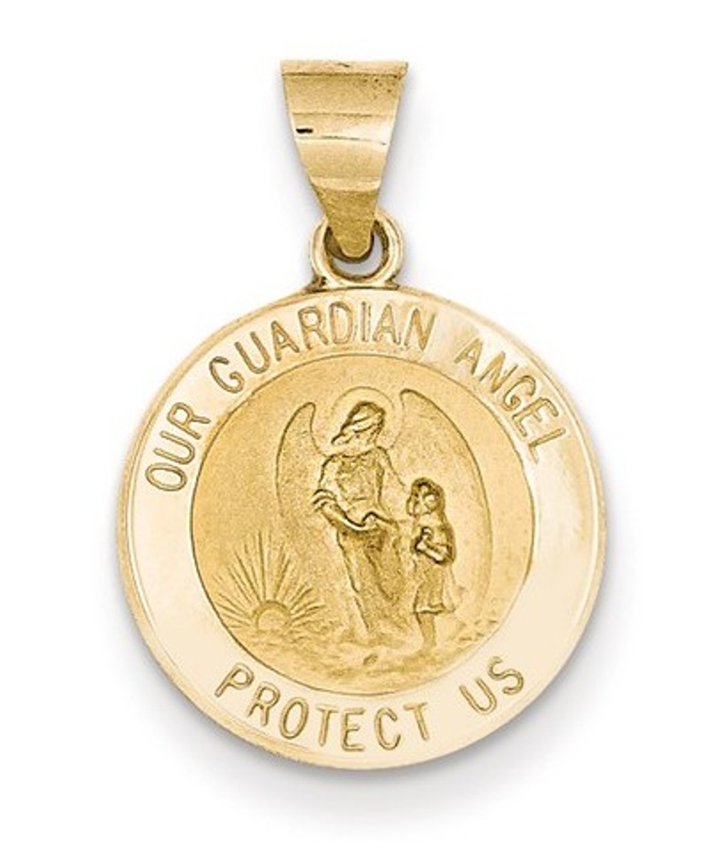 14k Yellow Gold Our Guardian Angel Medal Pendant (17X15MM)