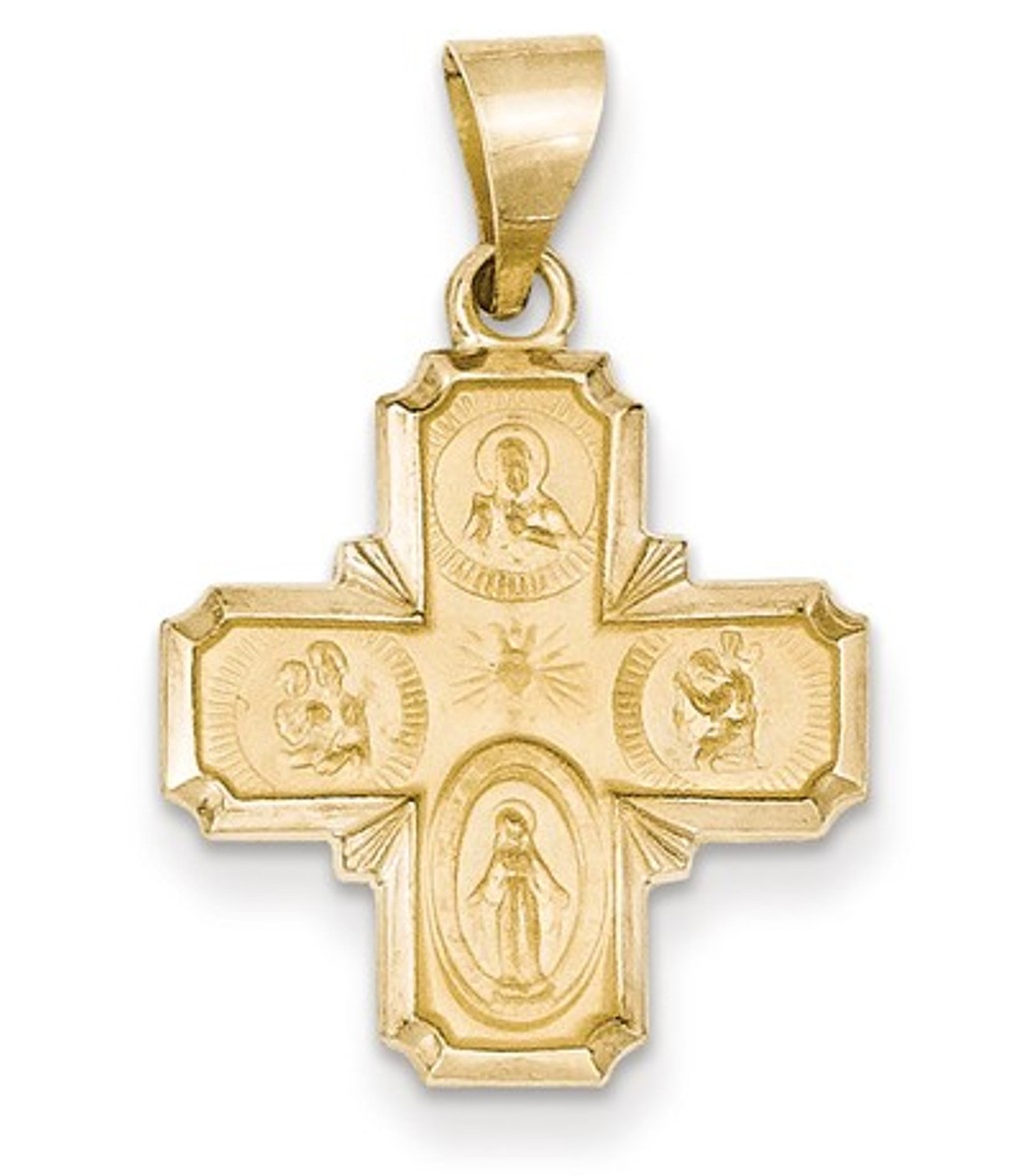 14k Yellow Gold Four Way Cross Medal Pendant (22X18MM)