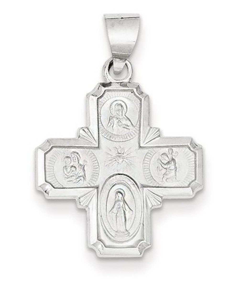 14k White Gold Four Way Medal Pendant(22X18MM)
