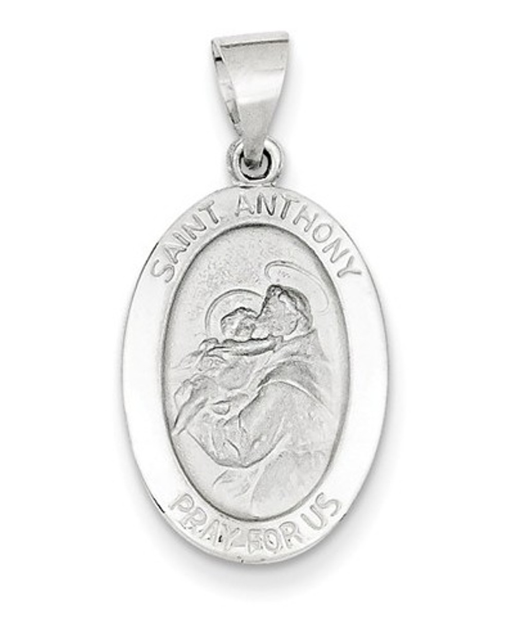 14k White Gold Polished And Satin St. Anthony Medal Pendant(6X4MM)
