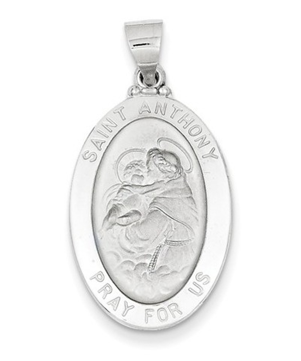 Rhodium-Plated 14k White Gold St. Anthony Medal Pendant (26x15MM)