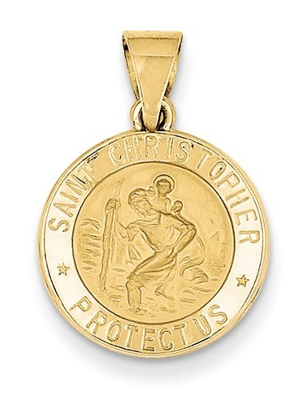 14k Yellow Gold And Satin St. Christopher Medal Charm Pendant (17X15 MM)